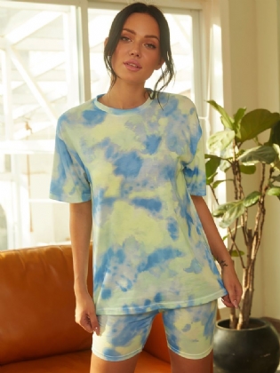 Tie Dye Med Tryk Kvinder Sommersport Todelt Top Casual T-shirts