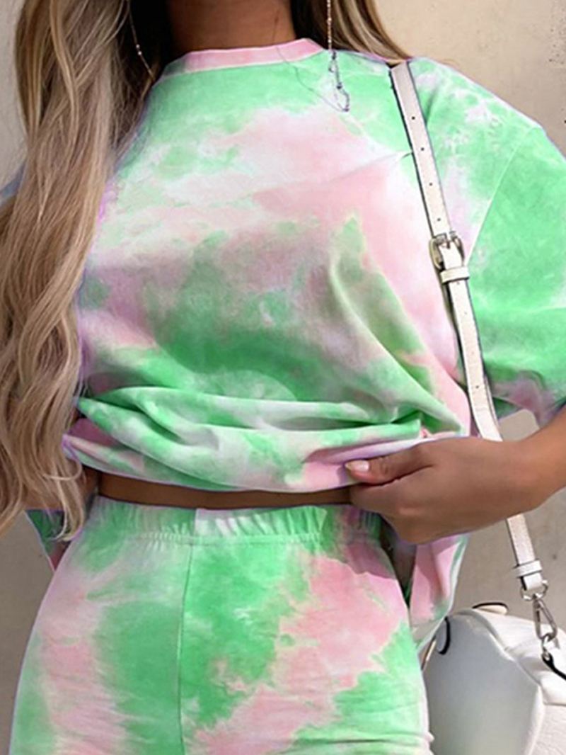 Tie Dye Med Tryk Kvinder Sommersport Todelt Top Casual T-shirts