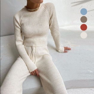 Casual Mode Strikket Top Og Bukser I To Dele Loungewear Matchende Sæt Til Kvinder