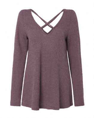 Dame Pullover Toppe Langærmede Cross V-hals Sweatere Til Damer