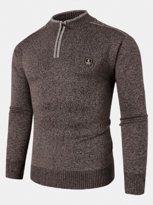 Herre Applique Halv Lynlås Pullover Strikkede Sweatere