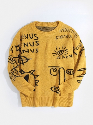 Herre Brev Tegneserie Mønster Rund Hals Strik Casual Pullover Sweatere