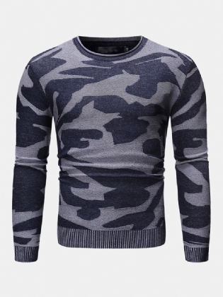 Herre Camouflage Mønster Rund Hals Langærmet Afslappet Sweatere