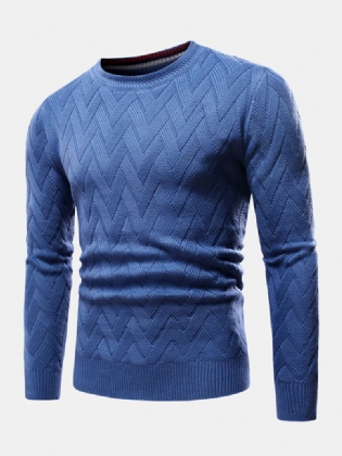 Herre Chevron Strikket Ensfarvet Rund Hals Slim Fit Casual Sweater