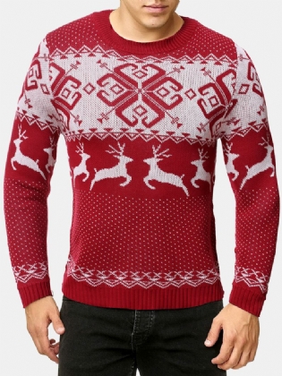 Herre Christmas Style Elk Grafik Rund Hals Langærmet Varm Striktrøjer
