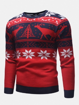 Herre Julemønster Rund Hals Regular Fit Casual Strikket Sweater
