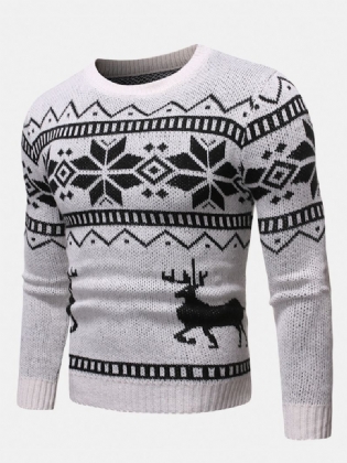 Herre Julemønster Rund Hals Slim Fit Casual Strikket Sweater