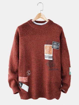 Herre Letter Label Med Tryk Rund Hals Drop Shoulder Pullover Strikkede Sweatere