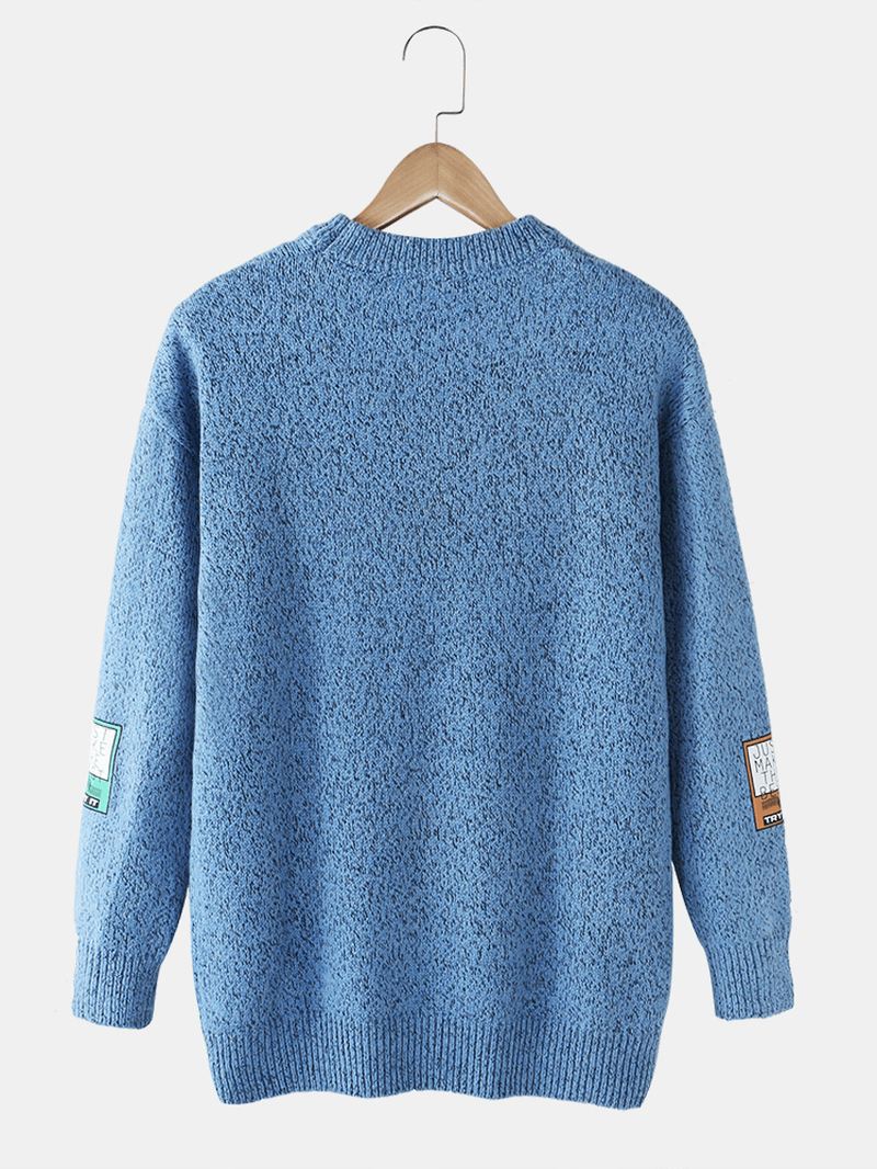 Herre Letter Label Med Tryk Rund Hals Drop Shoulder Pullover Strikkede Sweatere