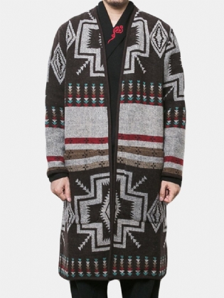 Herre Mellemlang Etnisk Trykmønster Chic Cardigans Frakker