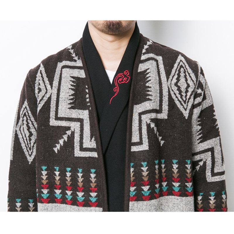 Herre Mellemlang Etnisk Trykmønster Chic Cardigans Frakker