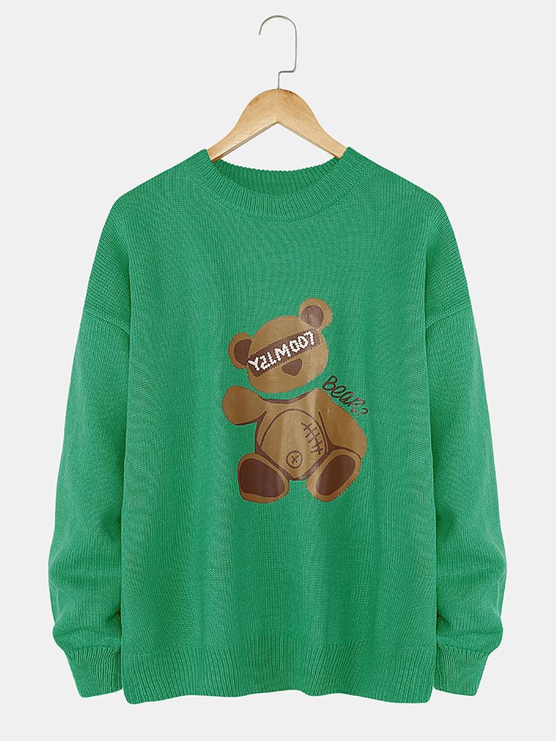 Herre Tegneserie Bjørn Med Tryk Rund Hals Strik Casual Pullover Trøjer