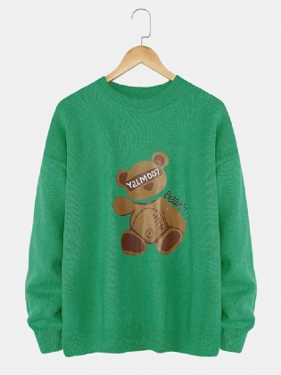 Herre Tegneserie Bjørn Med Tryk Rund Hals Strik Casual Pullover Trøjer