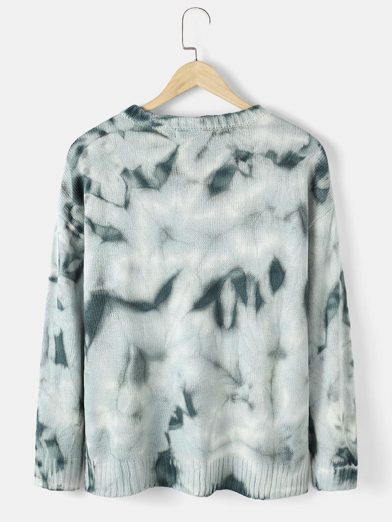 Herre Tie Dye Med Tryk Strik Rib Rund Hals Afslappet Pasform Trøjer