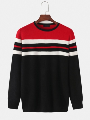 Herre Vandret Stribe Strik Rund Hals Afslappet Langærmet Pullover Sweatere