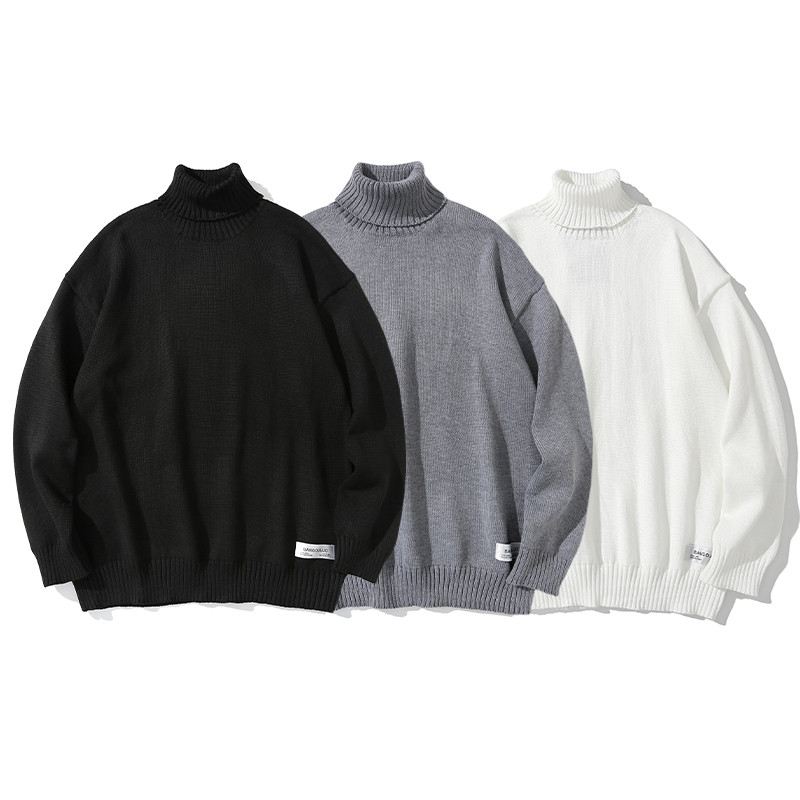 Japansk Retro Sweater Med Høj Halsudskæring Til Mænd