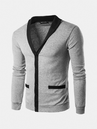 Klassisk Kort Mode Halsudskæring Sweater Til Mænd Single-breasted Hit Farve Strikning Cardigan