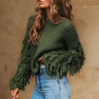 Kvast Strikket Sweater Dame Pullover Løs Casual Armygrøn Vinter Sweater Kvindelig O-hals 2018 Efterårstrøje Pull Femme