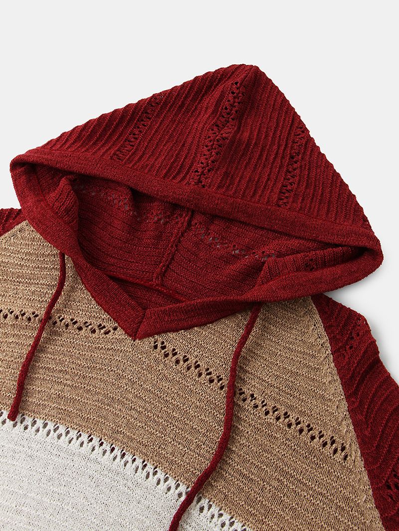 Kvinder Efterår Stribe Med Tryk V-hals Hætte Dagligt Afslappet Strikket Sweater