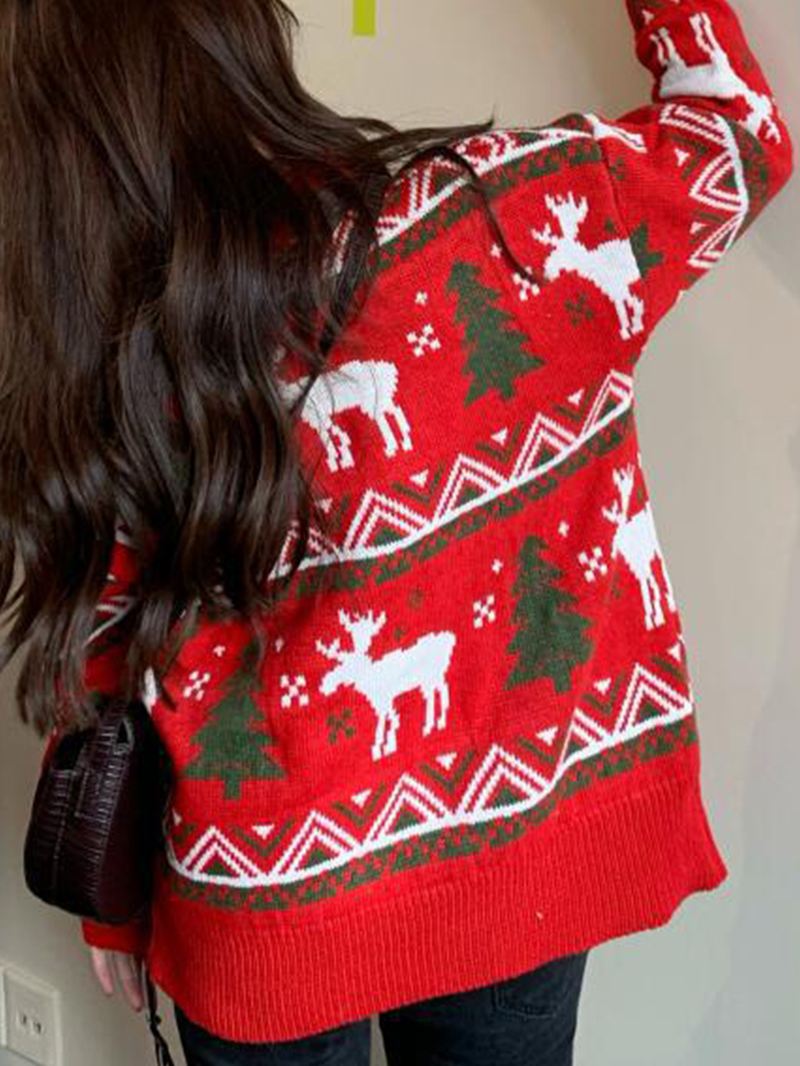 Kvinder Jul Mønster Med Tryk Rund Hals Tyk Varm Afslappet Strikket Sweater