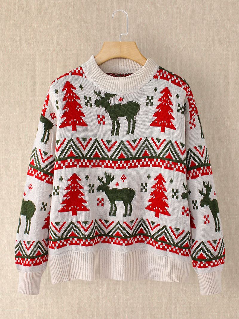 Kvinder Jul Mønster Med Tryk Rund Hals Tyk Varm Afslappet Strikket Sweater