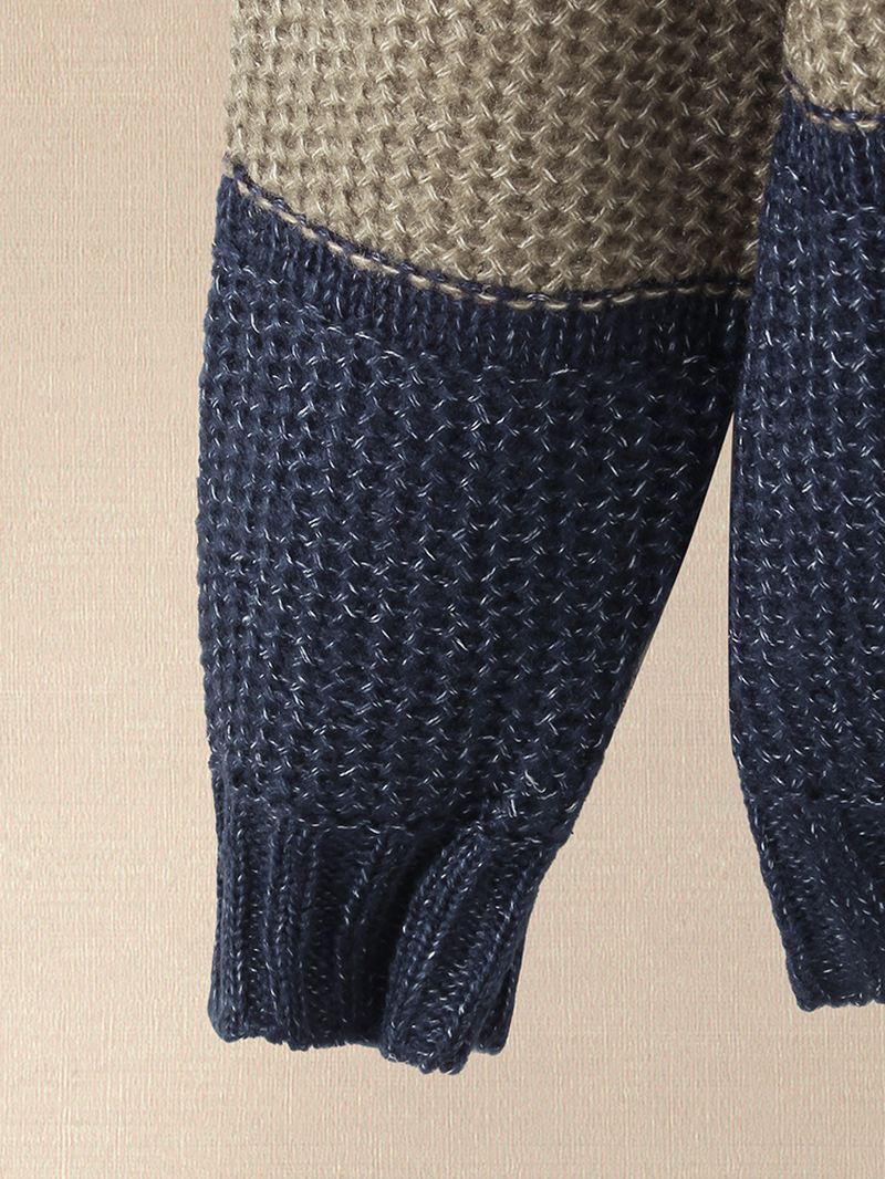 Kvinder Kontrastfarve Patchwork Rund Hals Langærmet Strikket Afslappet Sweater