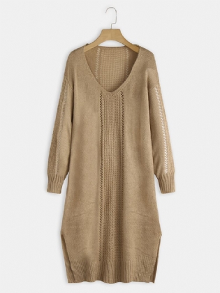 Kvinder Langærmet V-hals Solid Sweater Kjole