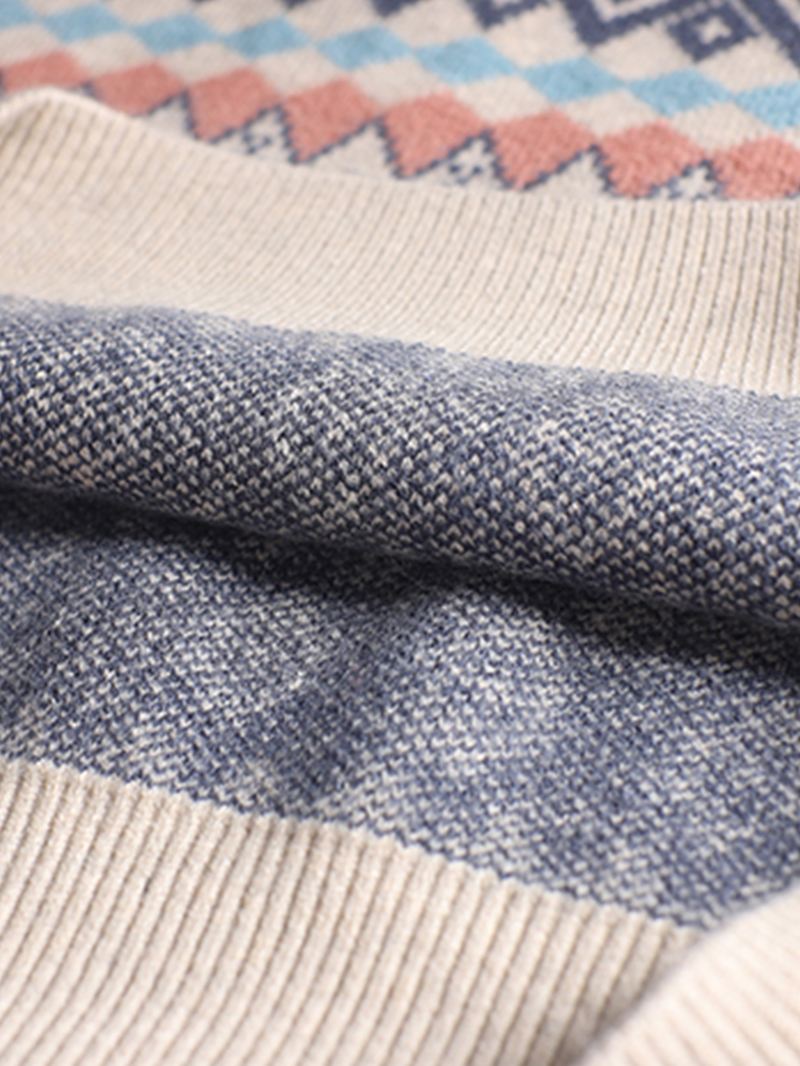 Kvinder Vintage Argyle Rund Hals Jacquard Strik Drop Shoulder Løse Trøjer
