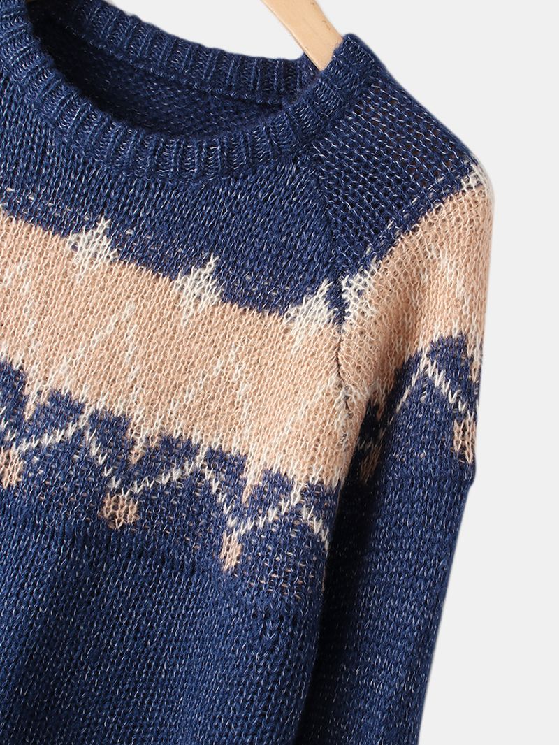 Kvinder Vintage Mønster Rund Hals Strikket Lange Ærmer Sweatere
