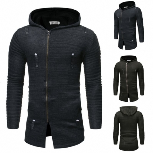 Mænds Afslappede Striktrøje Diagonal Pull Hole Hooded Cardigan Sweater Mænd