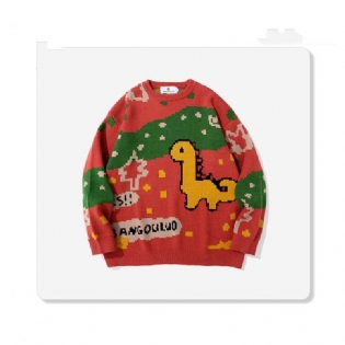 Mænds Rund Hals Dinosaur Med Tryk All-match Casual Løs Sweater