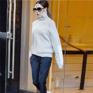 Moderigtig Langærmet Striktrøje Til Kvinder Bodycon Slim Rullekrave Efterår Vinter Pullover Cashmere Pull Femme