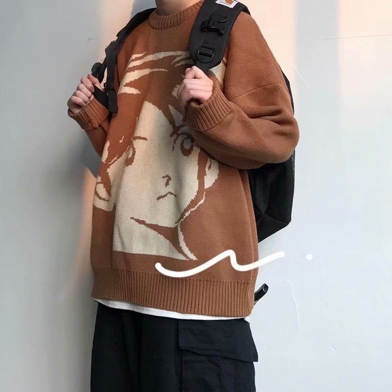 Retro Streetwear Strikket Trøje Efterår Og Vinter Løs Tyk Varme Hip-hop Trøje Til Mænd