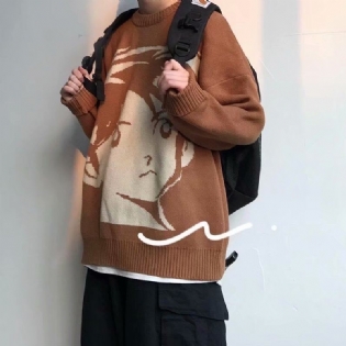 Retro Streetwear Strikket Trøje Efterår Og Vinter Løs Tyk Varme Hip-hop Trøje Til Mænd