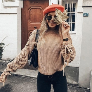 Snøre Strikket Sweater Dame Sweater O-hals Casual Efterår Vinter Sweater 2018 Korte Pullover Sweatere Dame Pull Femme
