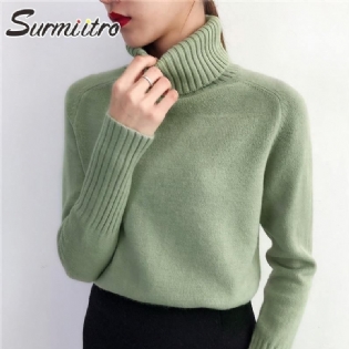 Surmiitro Striktrøje Kvinder 2020 Efterår Vinter Koreansk Kashmir Rullekrave Langærmet Sweater Dame Sweater Strik