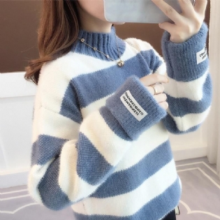 Sweater Dame Rullekrave Pullover Jumper Stripe Tyk Sweater Imiteret Mink Uld Sweater Sweater Dame Tøj