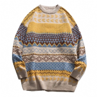 Tryk Og Farvning Pullover Sweater Kvinder Løs Retro National Trend