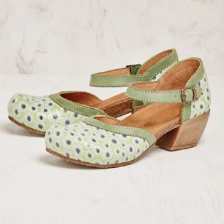 Kvinder Blomstermønster D'orsay Rund Tå Ankelrem Casual Hæle Pumps