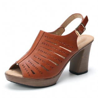 Kvinder Hollow Out Peep Toe Slingback Buckle Chunky Heel High Heel Pumps