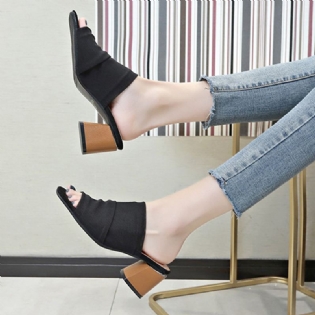 Kvinder Peep Toe Mesh Ensfarvet Chunky Heel Pumps