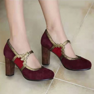 Kvinder Plus Størrelse Stitching Chunky Heel Pumps