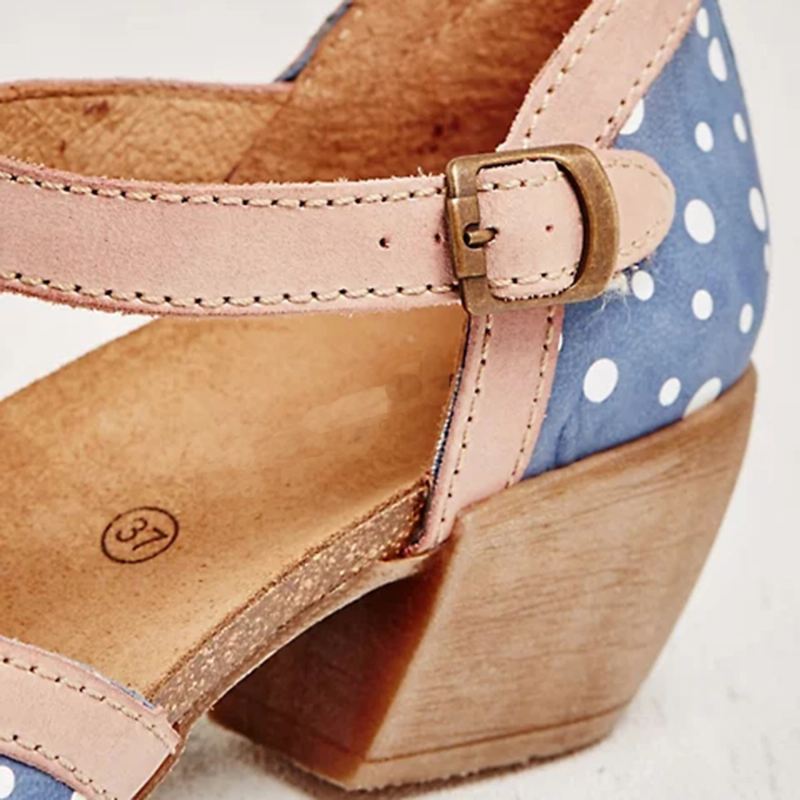 Kvinder Polka Dot Rund Tå Ankelstrop Blok Hæl Casual Hæle Pumps