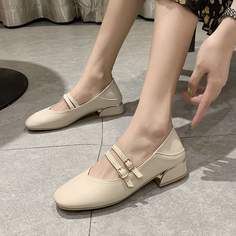 Kvinder Rund Tå Ensfarvet Blokhæl Slip On Loafers