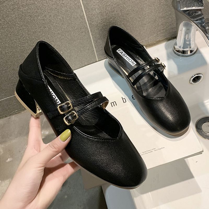 Kvinder Rund Tå Ensfarvet Blokhæl Slip On Loafers