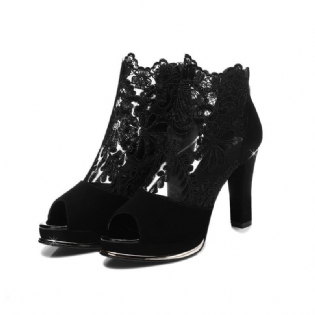 Kvinder Sort Mesh Blonder Peep Toe Højhælede Pumper