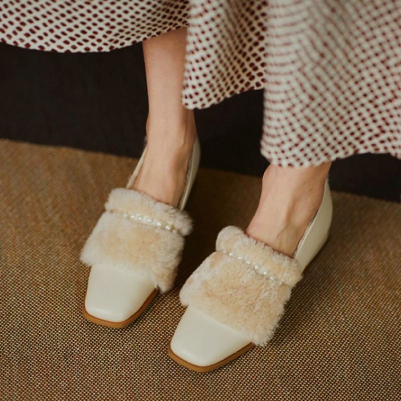Kvinder Square Toe Mode Rhinestone Casual Plys Varm Chunky Heels Pumps
