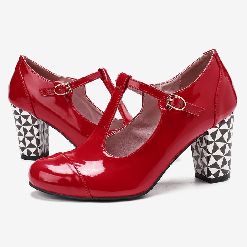 Kvinder T-strop Geometrisk Grafisk Chunky Heel Cutout Casual Høje Hæle