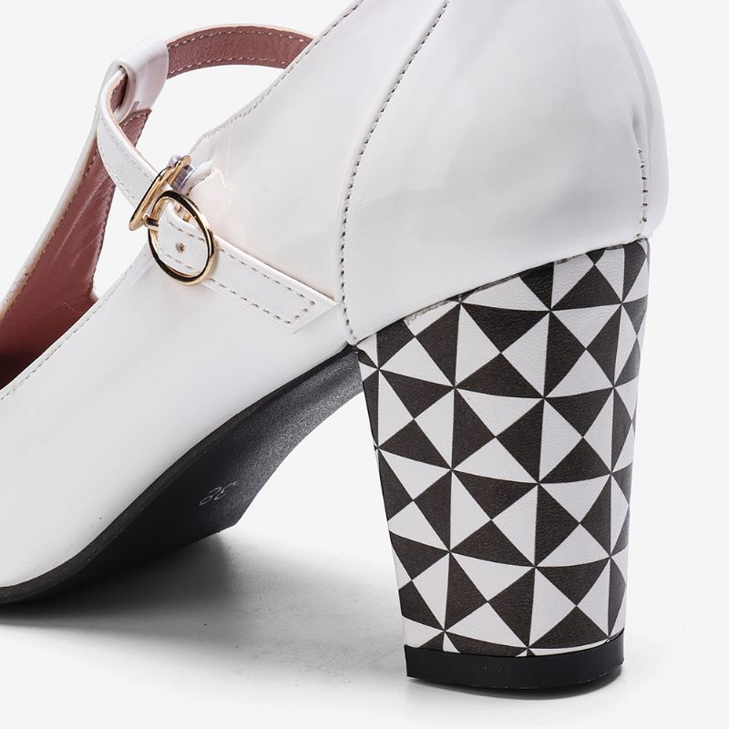 Kvinder T-strop Geometrisk Grafisk Chunky Heel Cutout Casual Høje Hæle