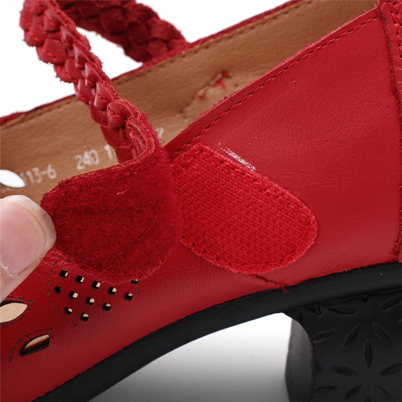 Læderudskæring Floral Flettet Justerbar Ankelrem Chunky Heel D'orsay Pumps